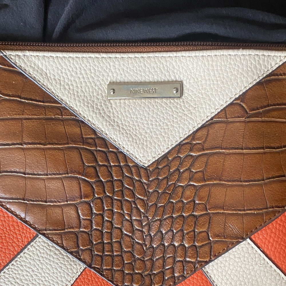 Nine West Brown, Cream, and Orange Clutch